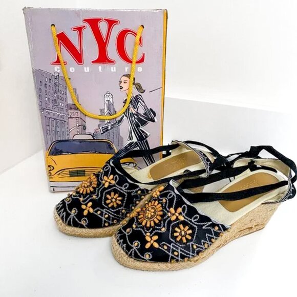 NYC Couture - Wrap Floral Beaded & Embroidered Espadrilles - Picture 1 of 15